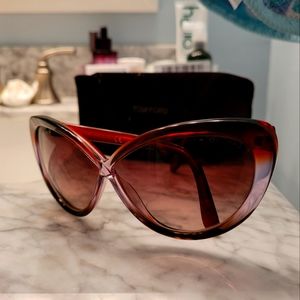 Tom Ford Pink and Brown Gradient Cat Eye Sunglasses Madison